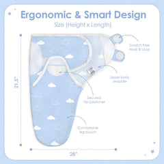 SANDJEST swaddle star cloud arm-in sleep-sack close-up—breathable cotton fabric