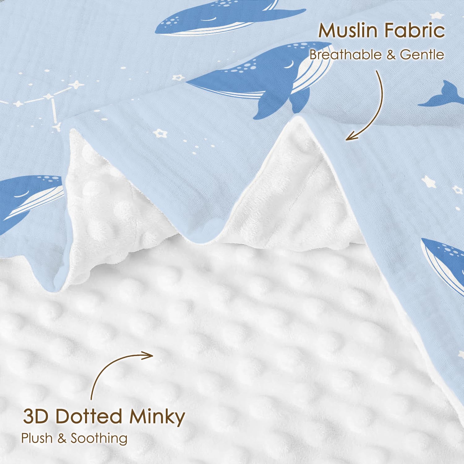 SANDJEST Whale Blanket dotted fleece back delivers cozy warmth during playtime