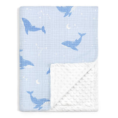 SANDJEST Whale Blanket muslin side in crib setting for gentle sleep