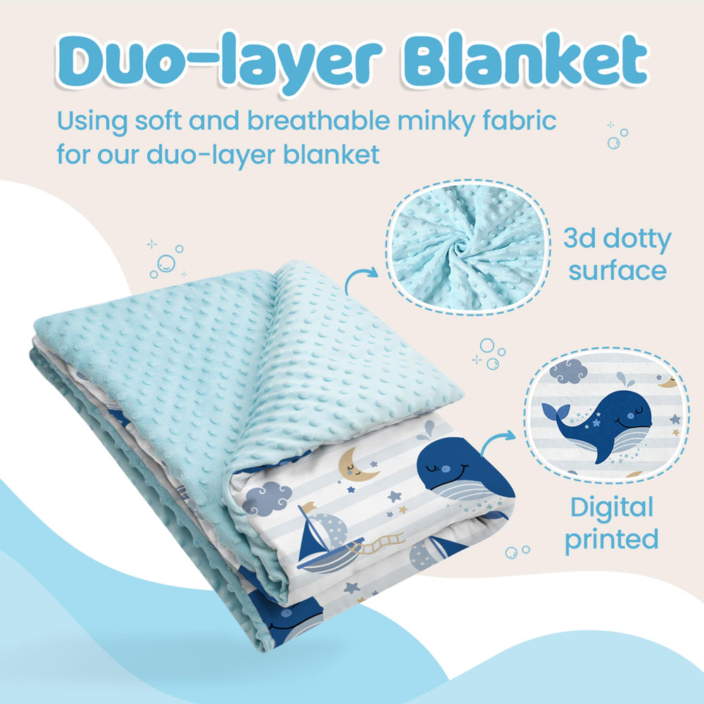 SANDJEST Whale Kid Blanket dotted back view highlighting breathable, gentle warmth.