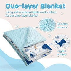 SANDJEST Whale Kid Blanket dotted back view highlighting breathable, gentle warmth.