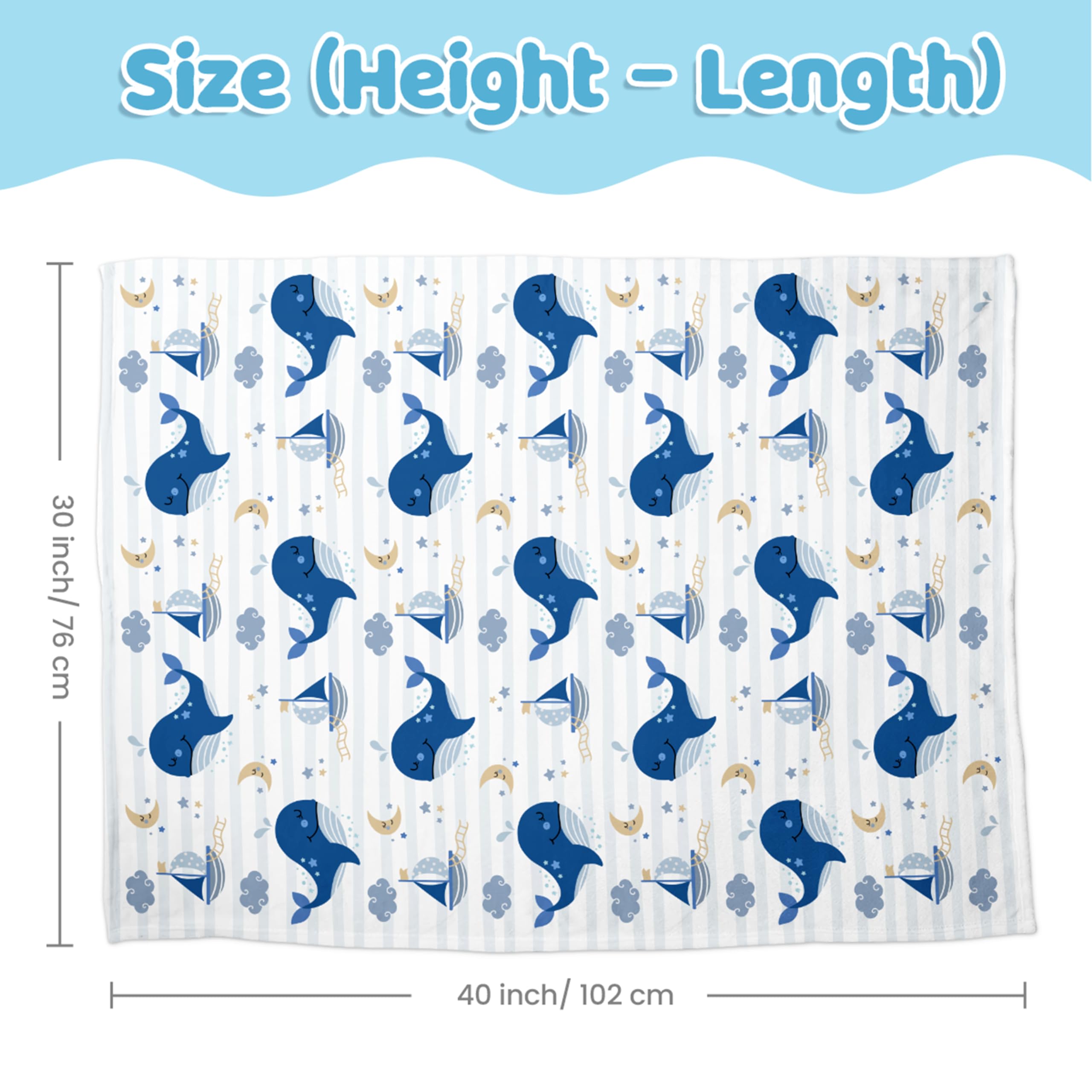 SANDJEST Whale Kid Blanket folded to illustrate compact travel companion.