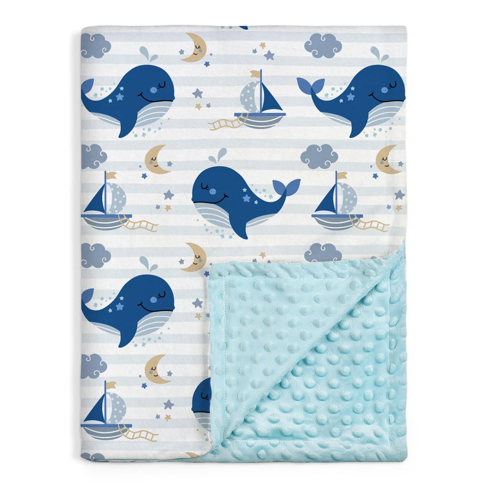 SANDJEST Whale Kid Blanket front view with plush minky texture for cozy sleep.