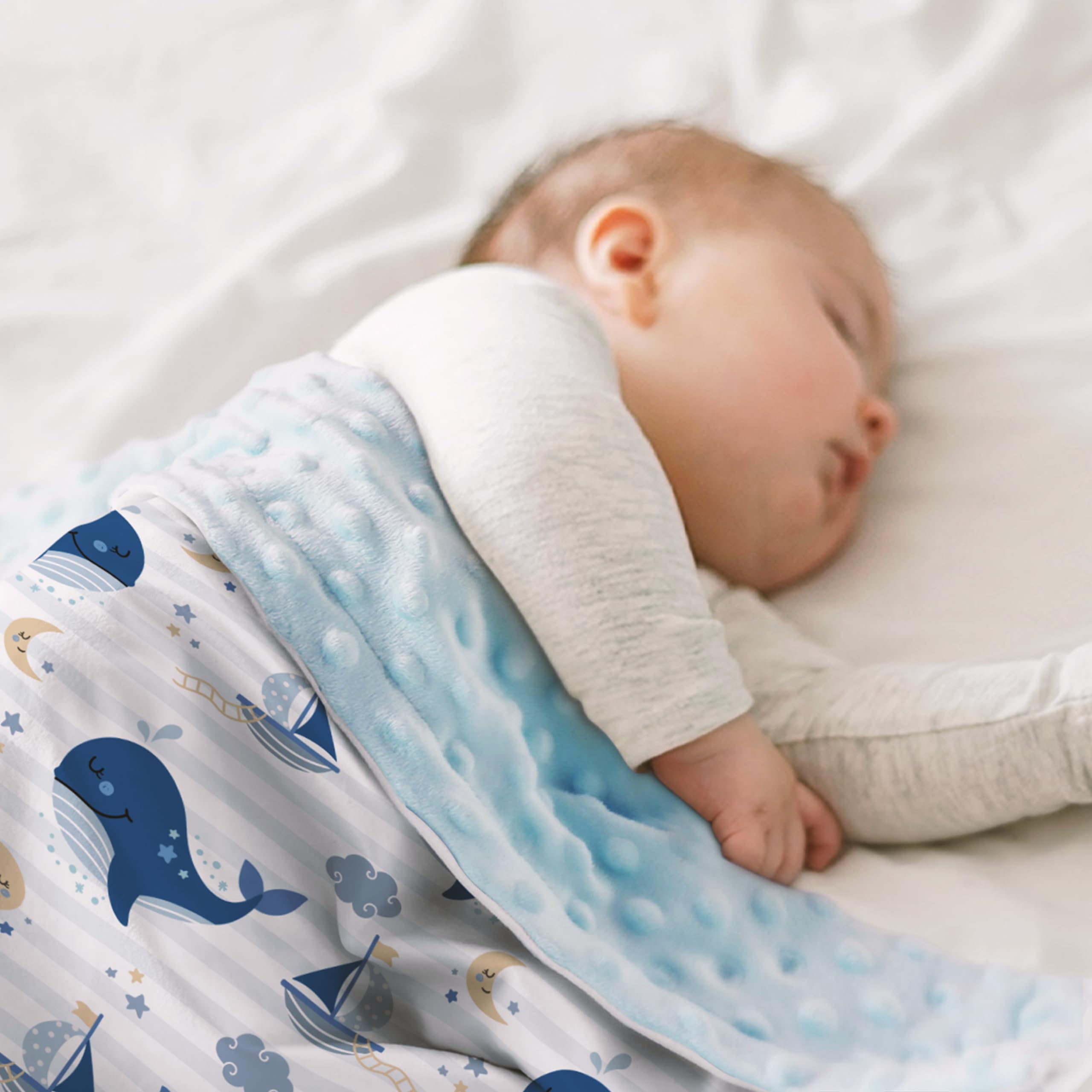 SANDJEST Whale Kid Blanket on stroller cover for on-the-go warmth.