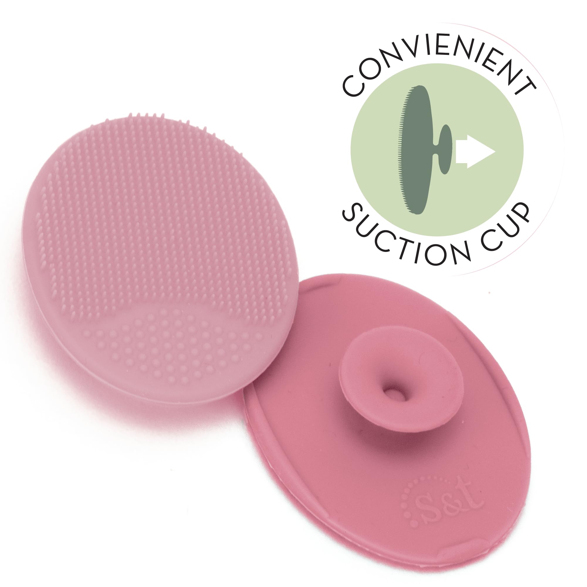 S&T INC. pink silicone brush creating a soft, soothing lather with bath products.