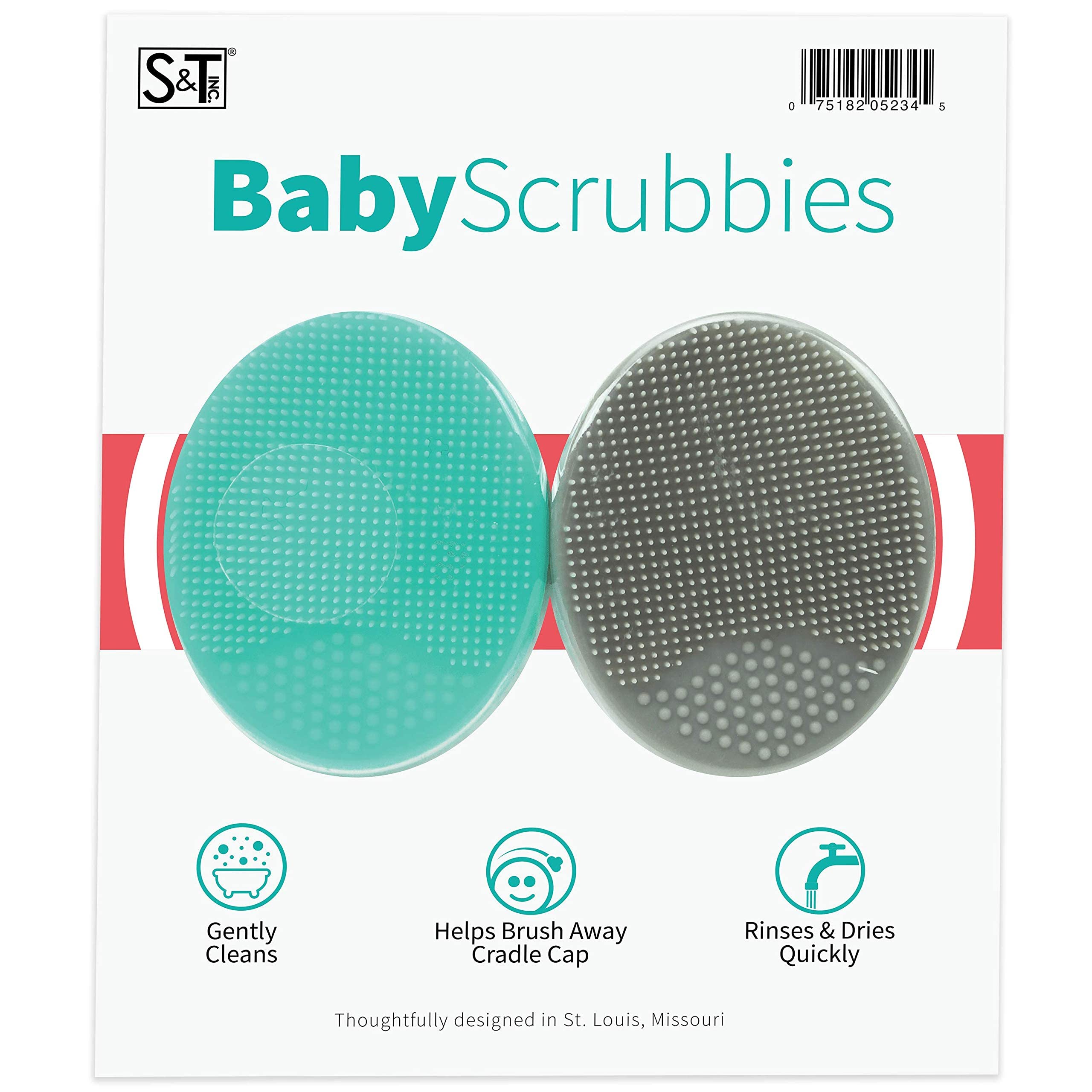 S&T INC cradle-cap bath brush in grey and teal for gentle cleansing during bath time