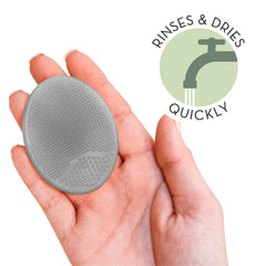 S&T INC silicone scrubber close-up showing soft bristles for soothing infant massages