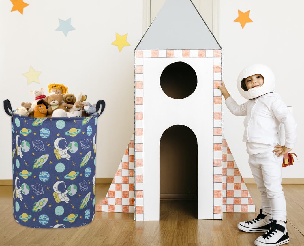 Sanjiaofen astronaut kids laundry hamper fabric close-up linen-cotton with waterproof inner coating