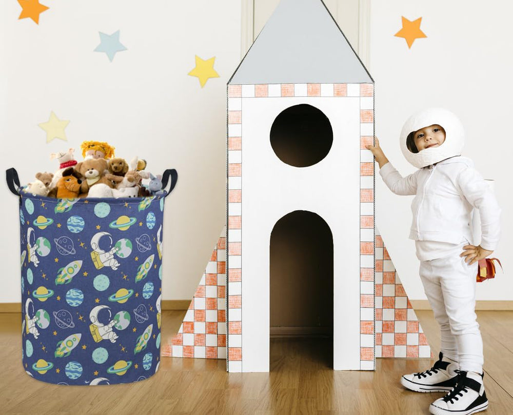 Sanjiaofen astronaut kids laundry hamper fabric close-up linen-cotton with waterproof inner coating
