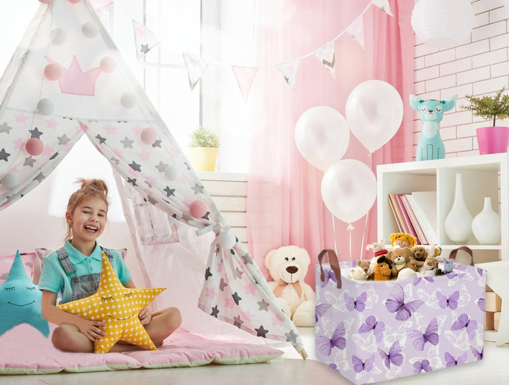 Sanjiaofen basket in a bedroom adds cute butterfly decor.