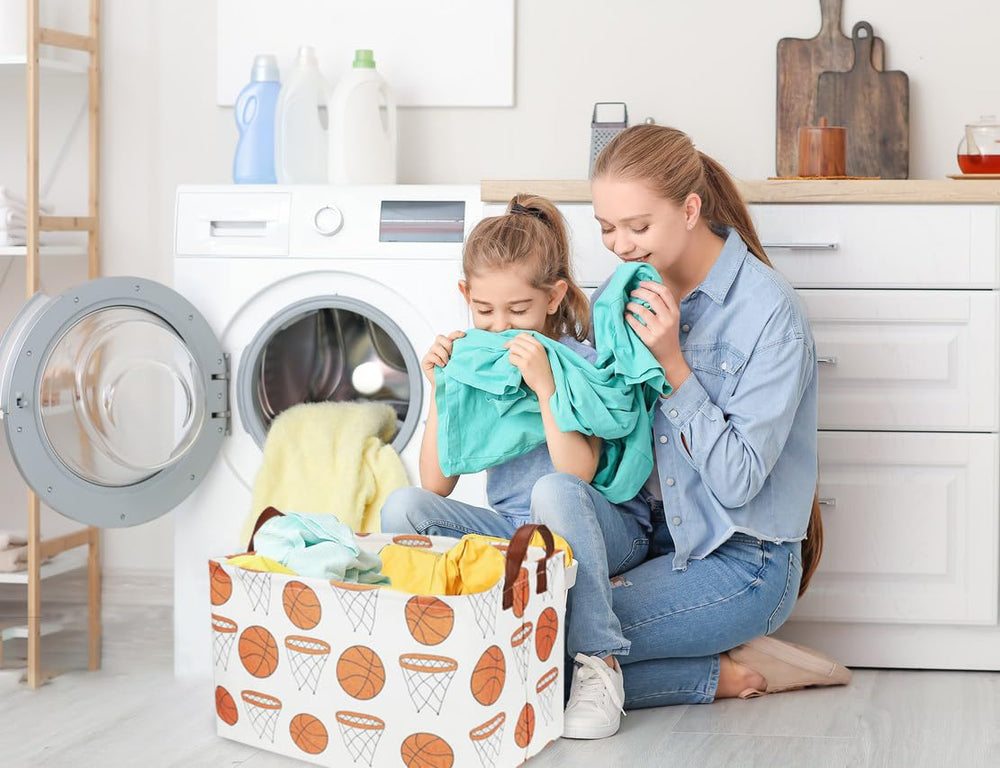 Sanjiaofen waterproof-coated basket in a play corner suggests practical, dry storage.