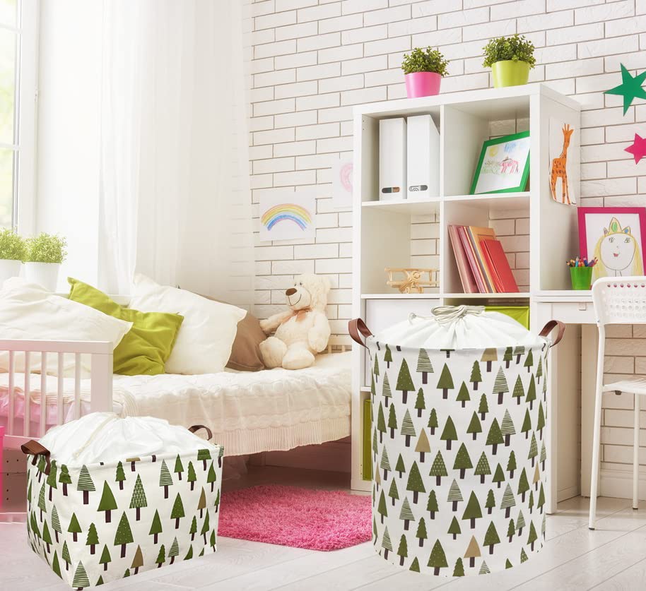 Sanjiaofen canvas basket with leather handles for easy portability around busy rooms.