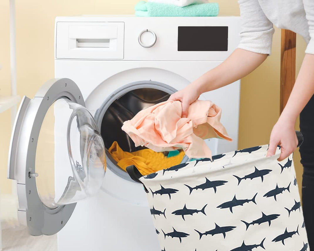 Sanjiaofen collapsible shark hamper folded flat for space-saving