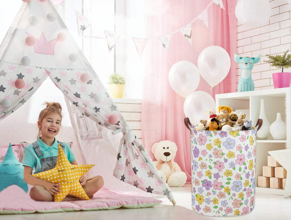 Sanjiaofen flower laundry hamper collapsed demonstrates space-saving design for small spaces.