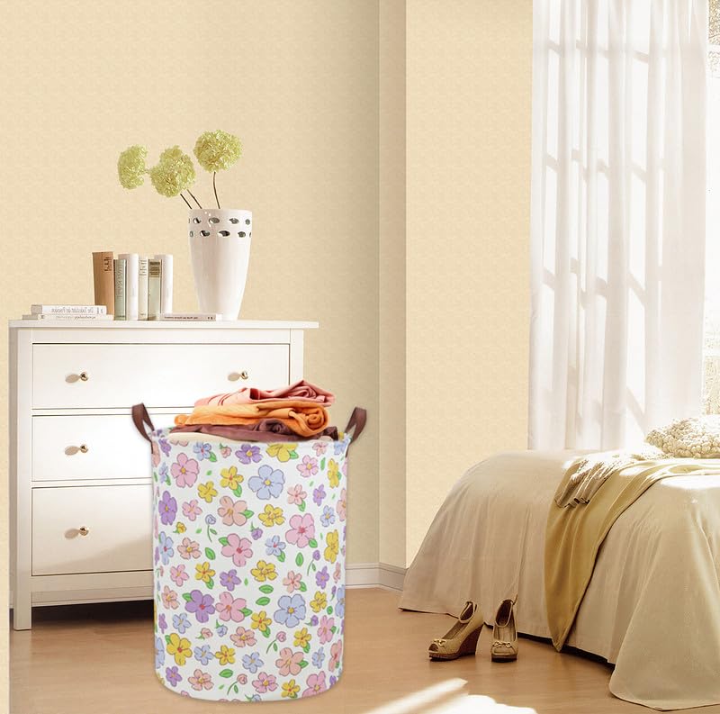 Sanjiaofen flower laundry hamper close-up highlights durable linen-cotton fabric quality.