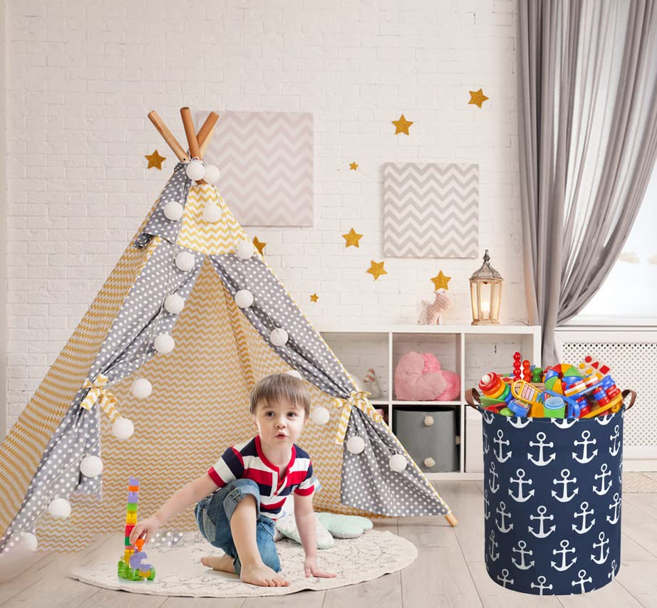 Sanjiaofen Kids Hamper with leather handles for easy transport of laundry or toys.
