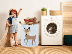 Sanjiaofen kids laundry basket deer collapsible demonstrates space-saving storage when not in use.