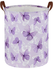 Sanjiaofen kids laundry hamper purple butterfly design—collapsible storage for toys and clothes.