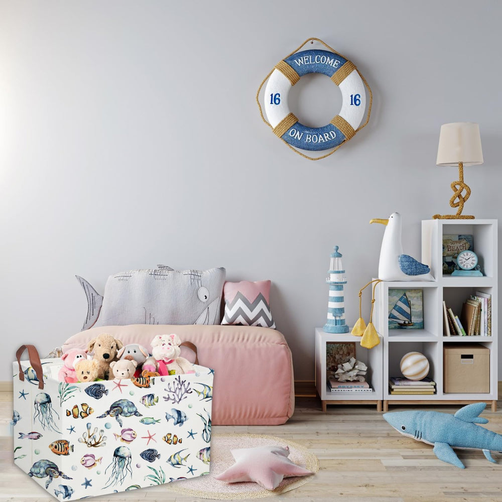 Sanjiaofen Ocean basket filled with kids' toys demonstrates versatile playroom storage