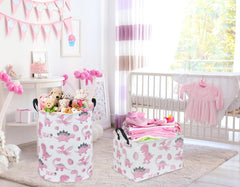 Sanjiaofen pink dinosaur basket handle detail with extended leather grip.