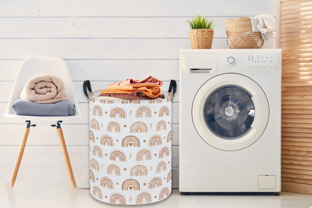 Sanjiaofen Rainbow Laundry Hamper in a bedroom organized space.