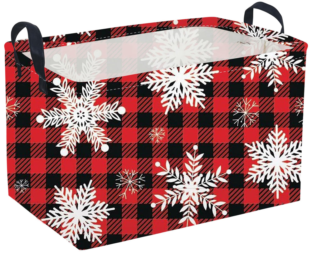 Sanjiaofen rectangular basket with red snowflakes front view for stylish toy storage.