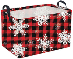 Sanjiaofen rectangular basket with red snowflakes front view for stylish toy storage.