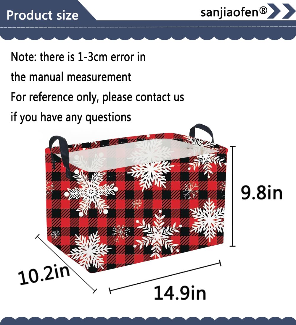 Sanjiaofen rectangular basket red snowflakes side with handles, easy transport.
