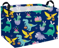 Sanjiaofen rectangular Easter dinosaur basket front view for durable toy and book storage
