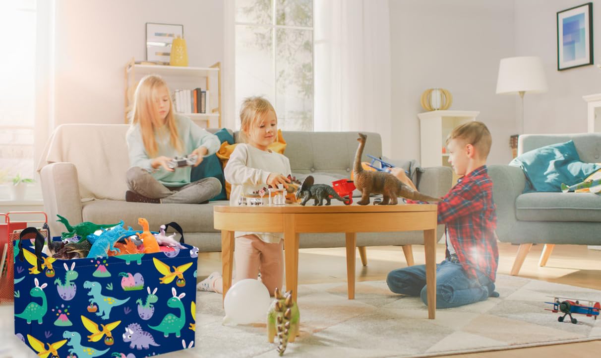 Sanjiaofen rectangular Easter dinosaur basket with toys demonstrates quick cleanups and playful organization