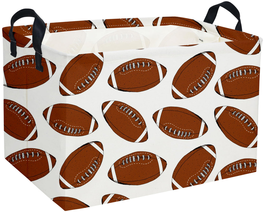 Sanjiaofen rectangular football basket with leather handles for durable toy storage