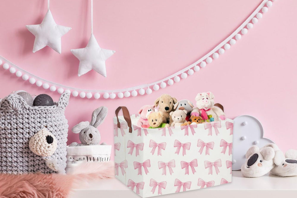 Sanjiaofen storage basket in a playroom organizes books and crafts.