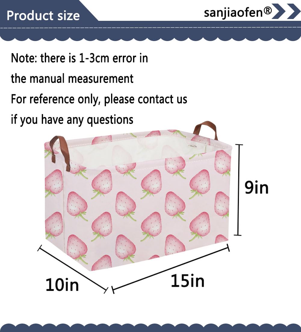 Sanjiaofen rectangular kids basket pink with handles ready for bedside storage