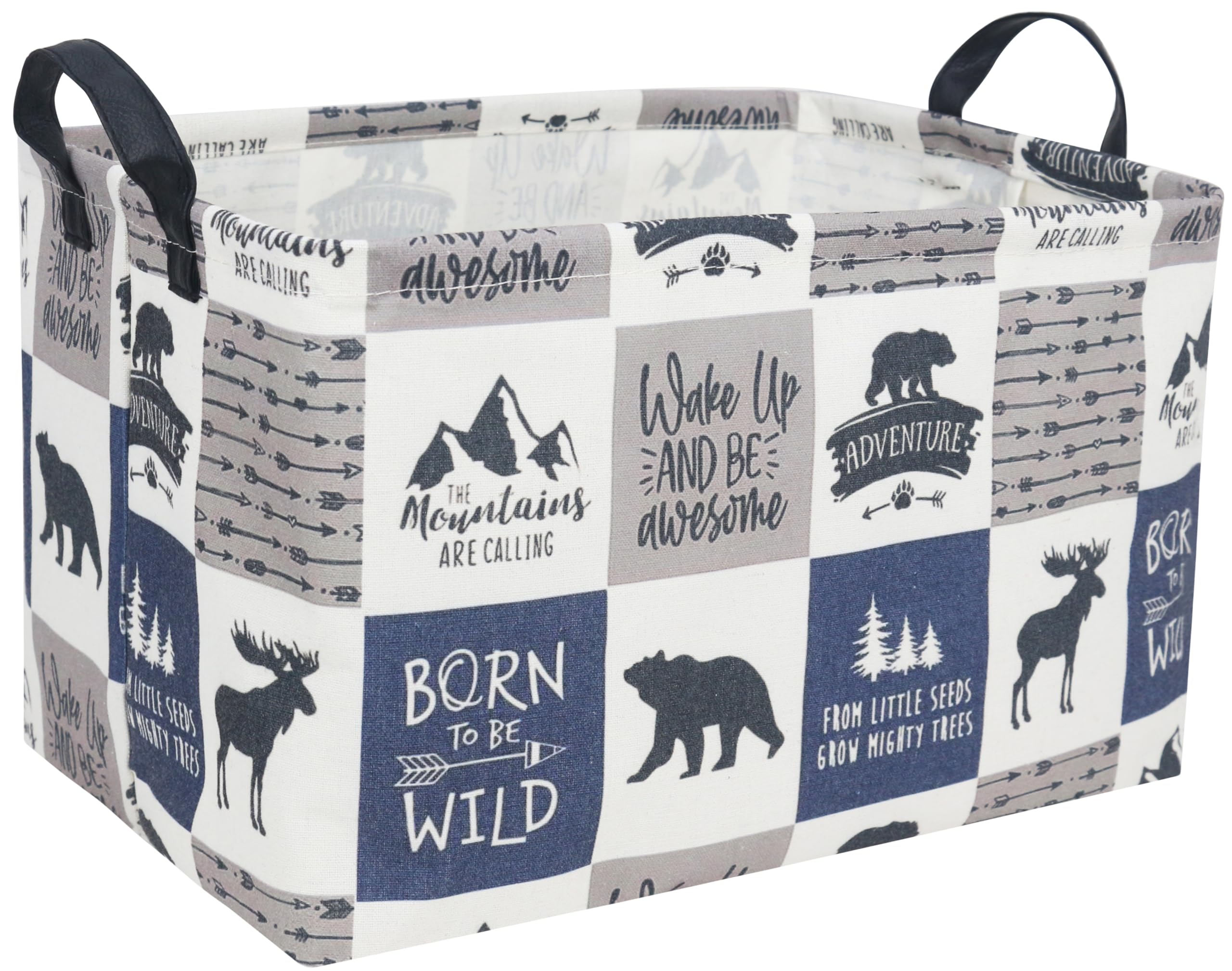 Sanjiaofen rectangular kids storage basket top view with sturdy leather handles.