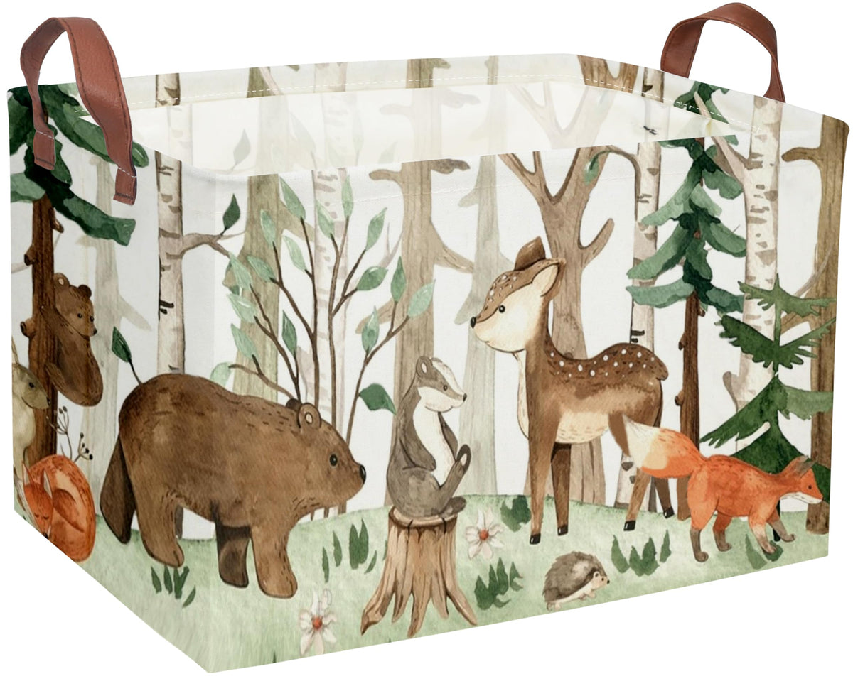 Sanjiaofen rectangular kids basket with tree animal pattern keeps toys tidy