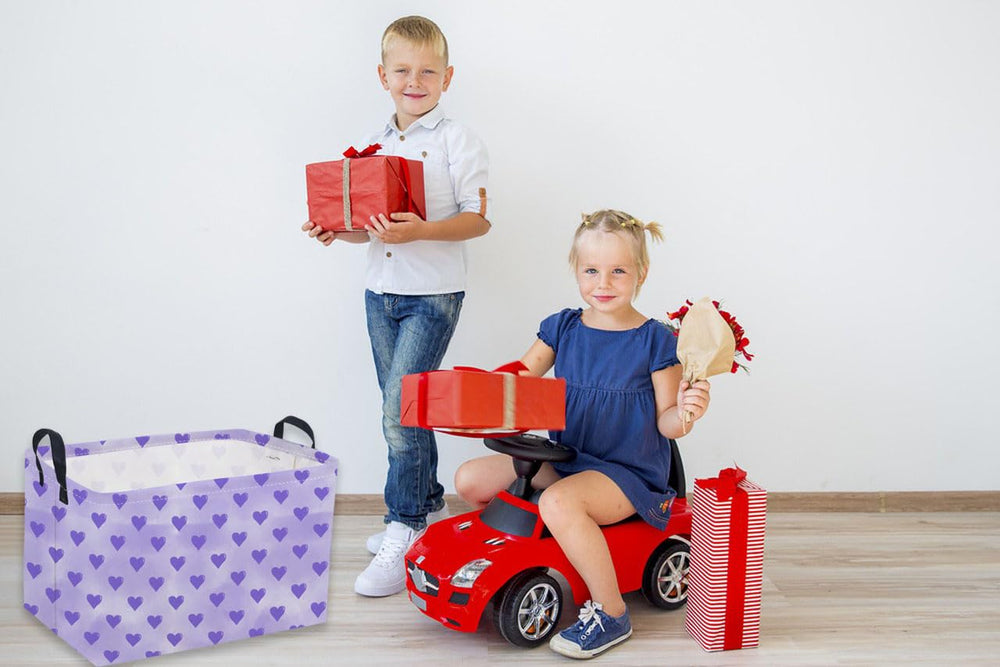 Sanjiaofen rectangular Valentine’s basket in kid's room filled with plush toys for playtime