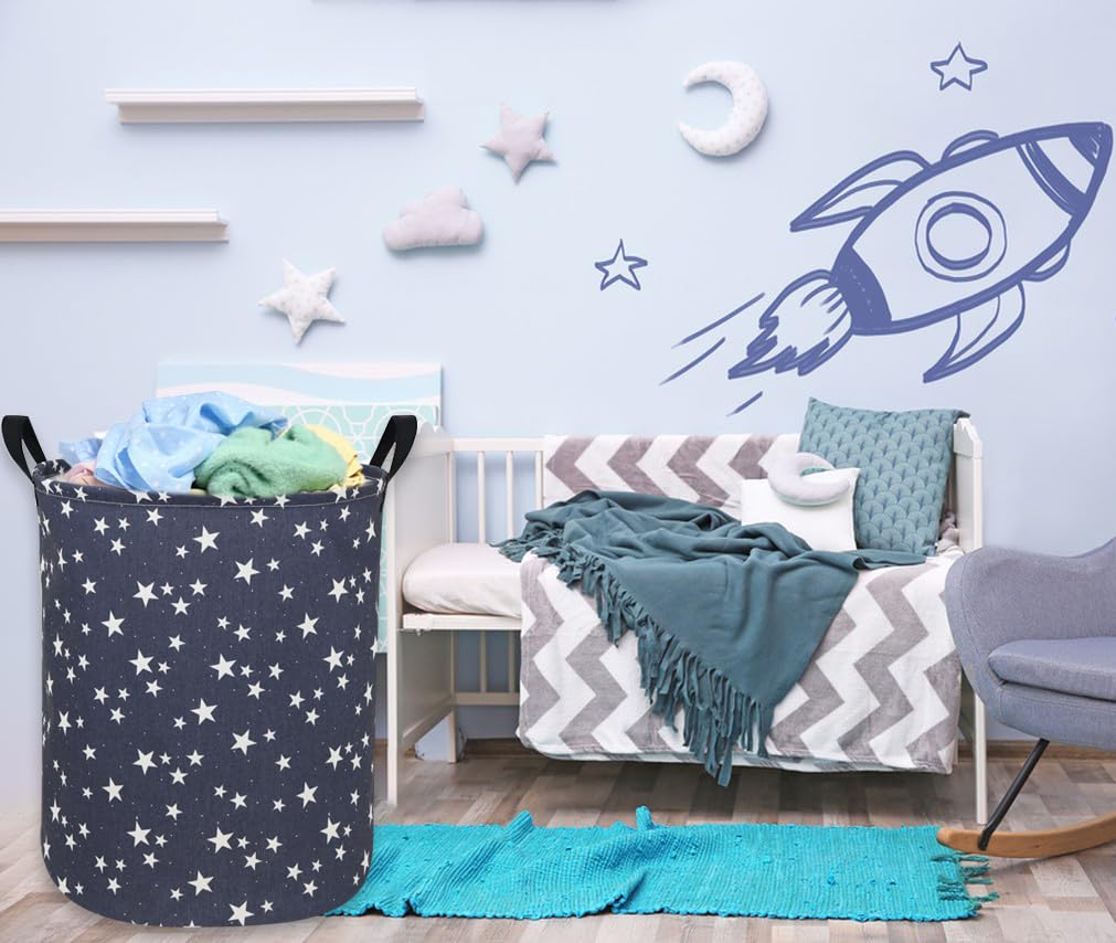 Sanjiaofen Star Laundry Hamper with handles by folded clothes