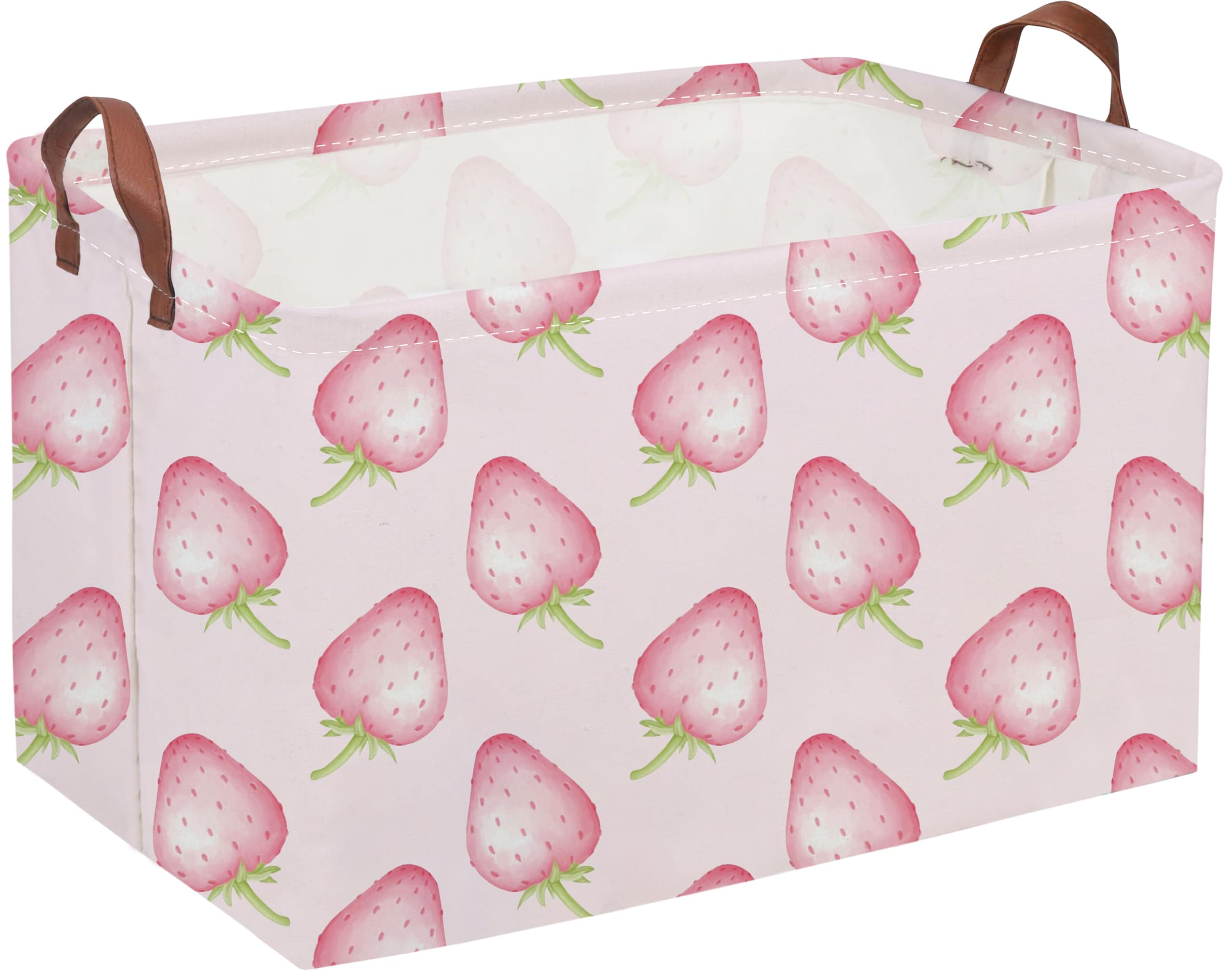 Sanjiaofen strawberry storage basket pink front view for organized toys