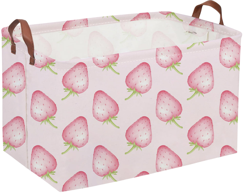 Sanjiaofen strawberry storage basket pink front view for organized toys