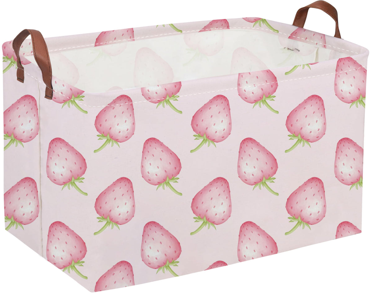Sanjiaofen strawberry storage basket pink front view for organized toys