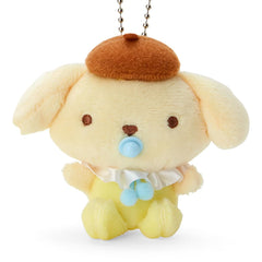 Sanrio Pompom Pudding Baby Chair Mat materials close-up shows polyester and ABS for durability.