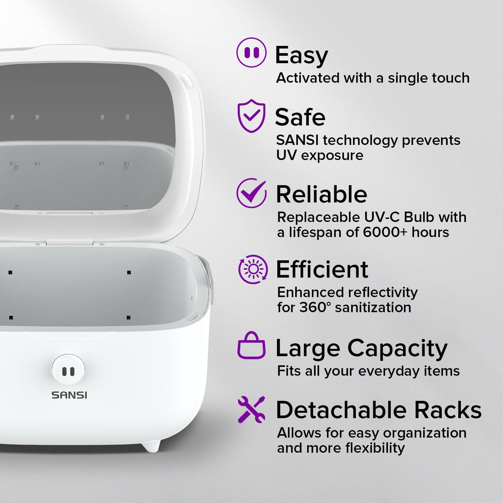 SANSI UV Light Sanitizer Box with phone and keys for everyday item refresh.