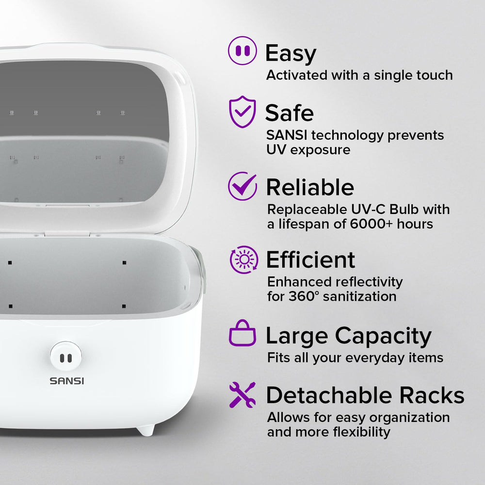 SANSI UV Light Sanitizer Box with phone and keys for everyday item refresh.