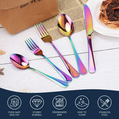 Sanyannis Rainbow flatware close-up shows mirror polish and scratch resistance