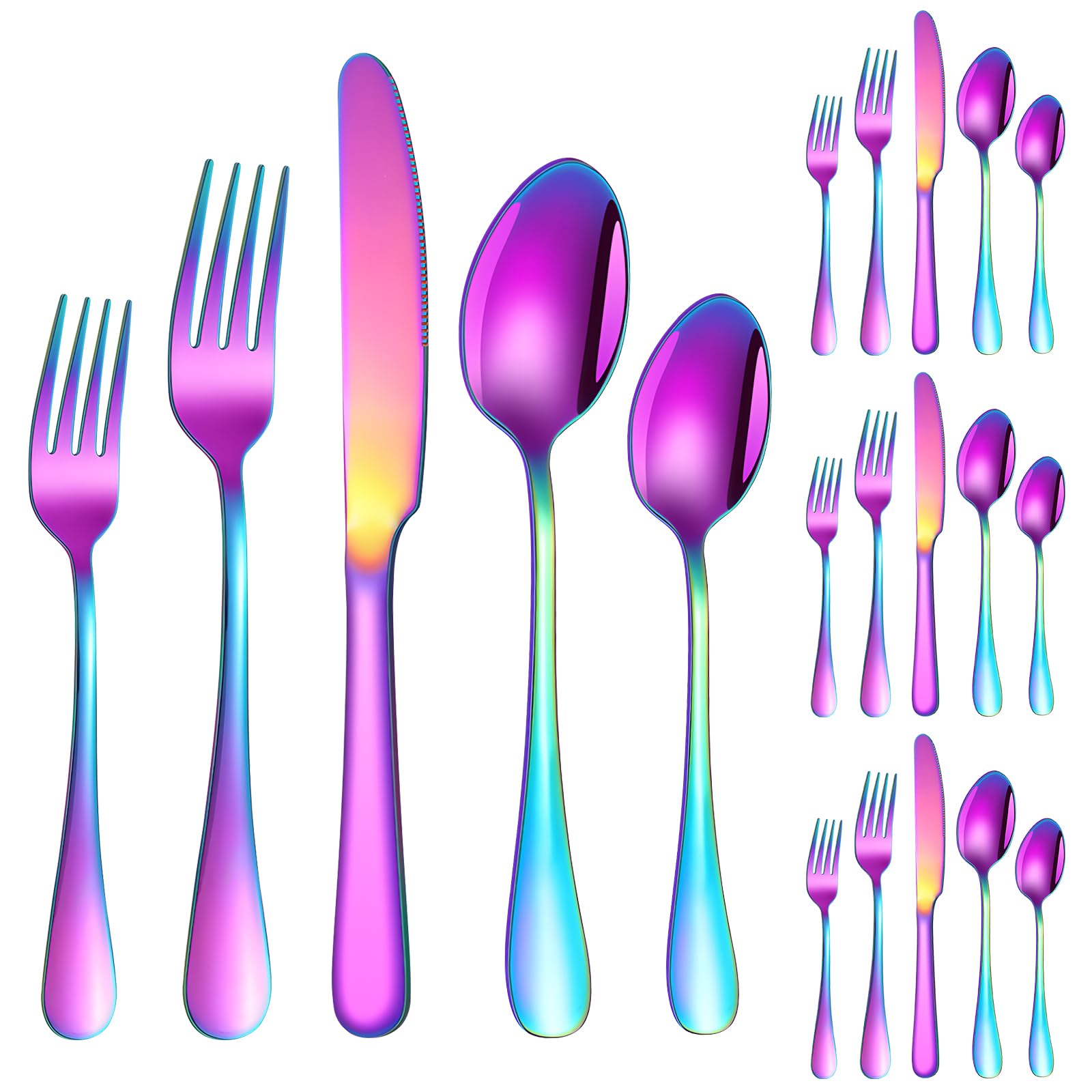 Sanyannis Rainbow Silverware Set in 4-place setting with durable 18/10 stainless steel