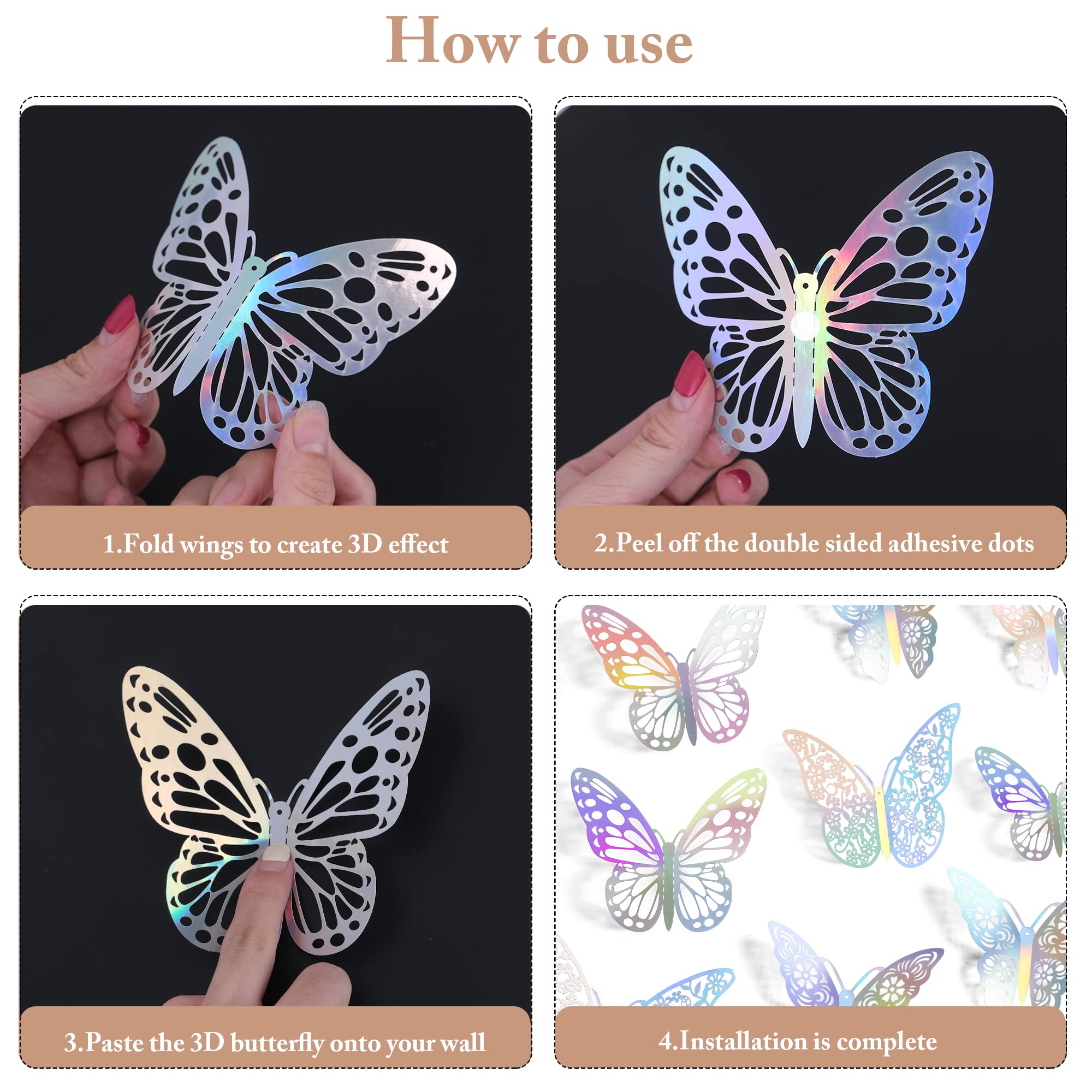 SAOROPEB 3D butterfly-style3-3in versatile wall art for kids' rooms.
