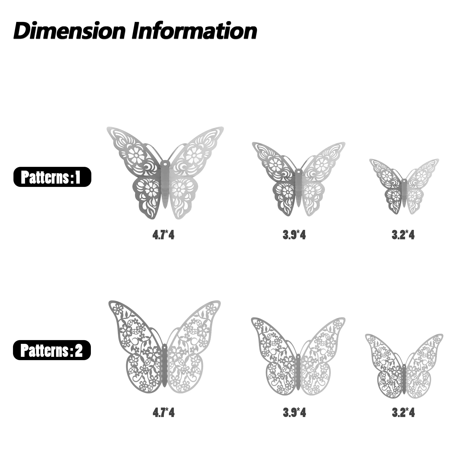 SAOROPEB 3D butterfly wall decal style2 4-inch elevates party backdrop with silver sheen