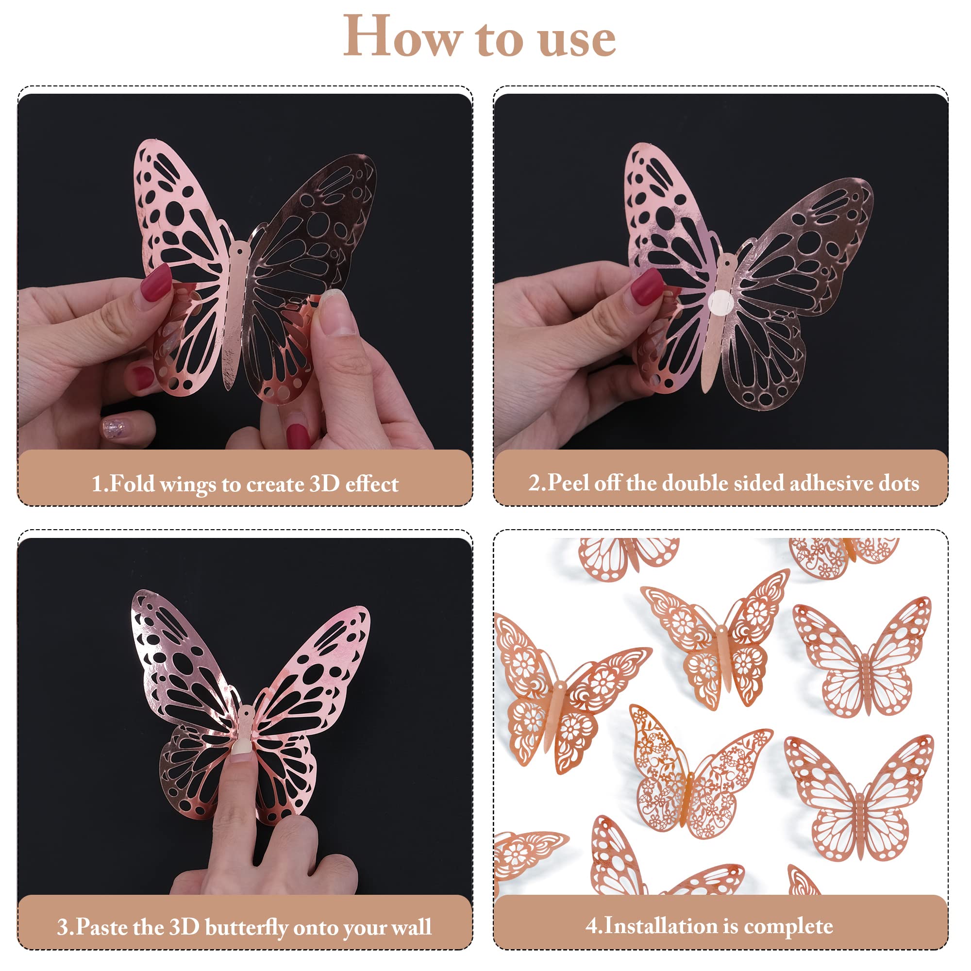 SAOROPEB 3D butterfly wall decal style 3 4in creates layered textures on cabinets.