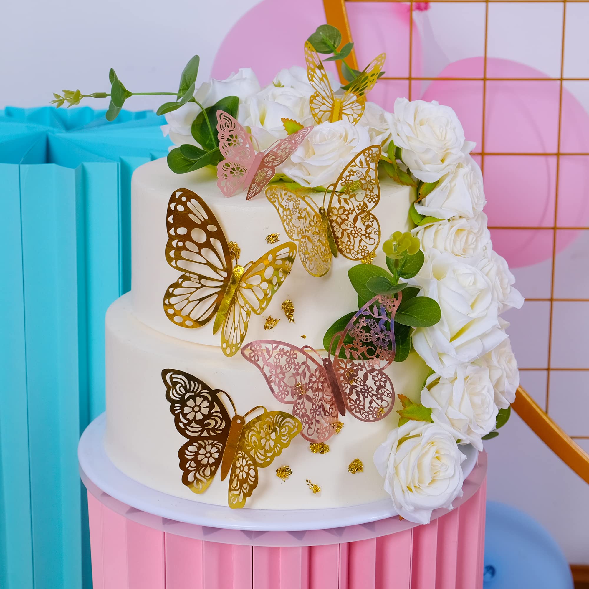 SAOROPEB 3D butterfly wall decor style2-4in shines on photography backdrops and dessert tables.