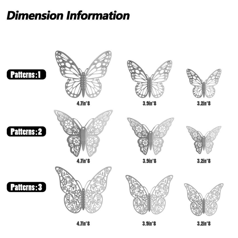 SAOROPEB 3D butterfly wall stickers Style 2, 4in, vivid metallic finish catches light.